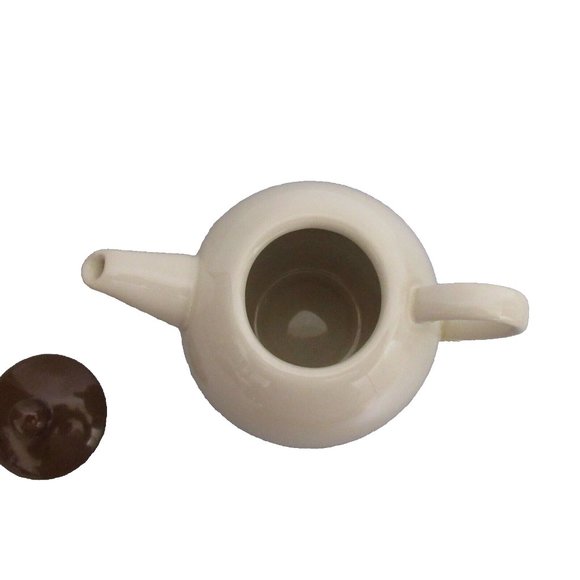 Stoneware Tea for One 3 pc Stackable Set with Teapot & Cup Cream w/Brown Lid - Picture 3 of 13